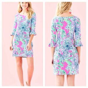 Lilly Pulitzer Floral In The Groove Sophie Dress Women Size S Bell Sleeve Resort